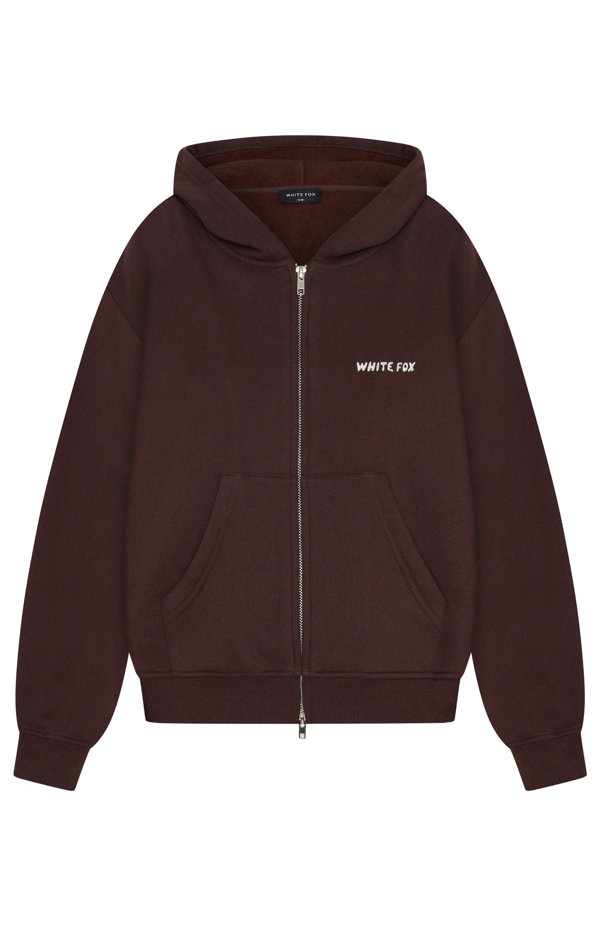 White Fox Test Drive Boxy Zip Front Hoodie Chocolate