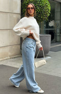 White Fox Just My Type Mid Rise Wide Leg Jeans Mid Blue