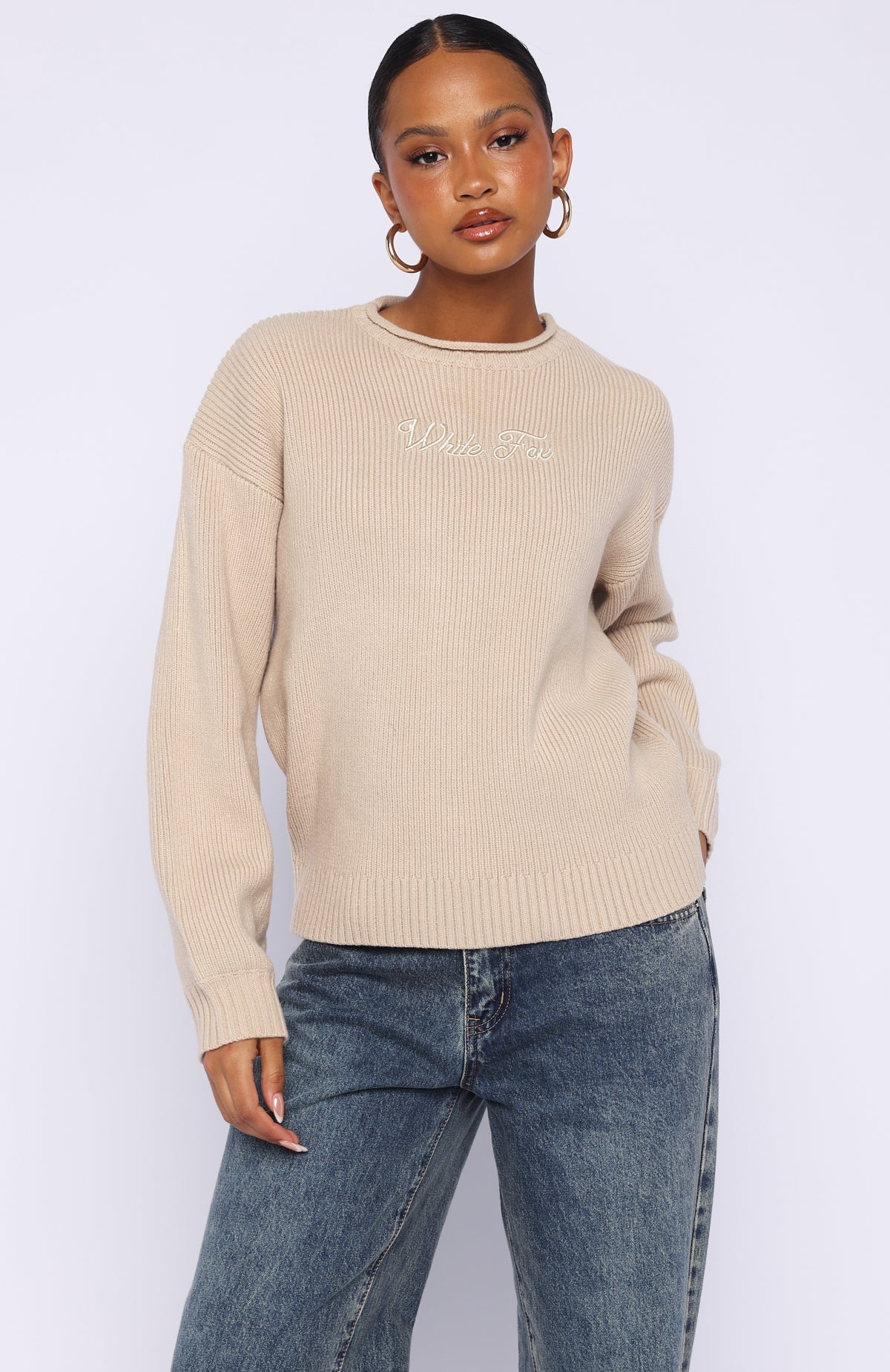 White Fox Snow Dreams Knit Sweater Oat