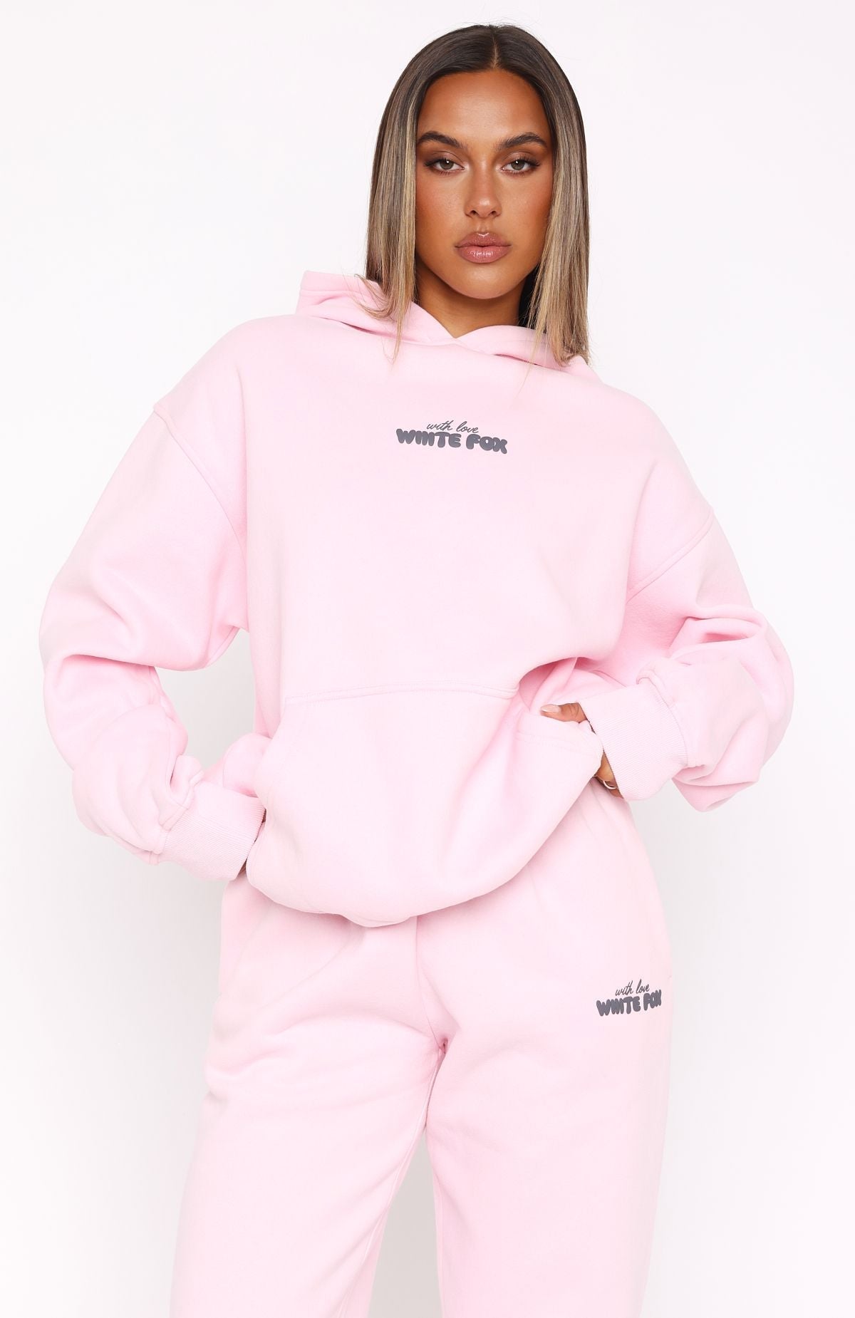 White Fox With Love In The Moment Oversized Hoodie Pink