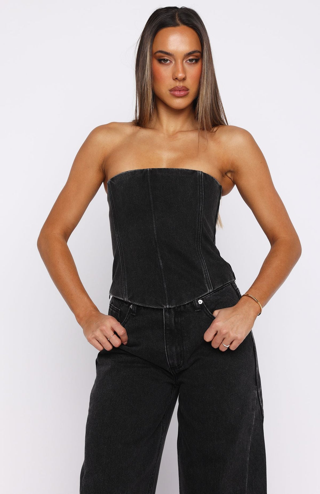 White Fox Be Mine Forever Denim Bustier Black Acid
