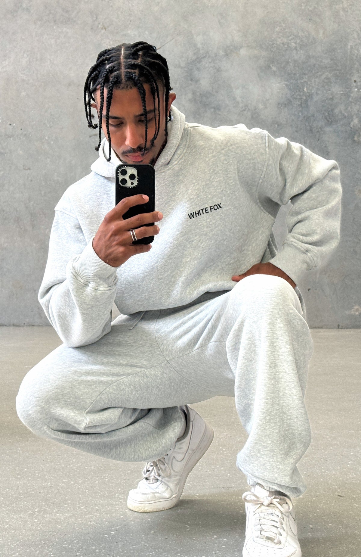 White Fox Core Classic Oversized Hoodie Dark Grey Marle