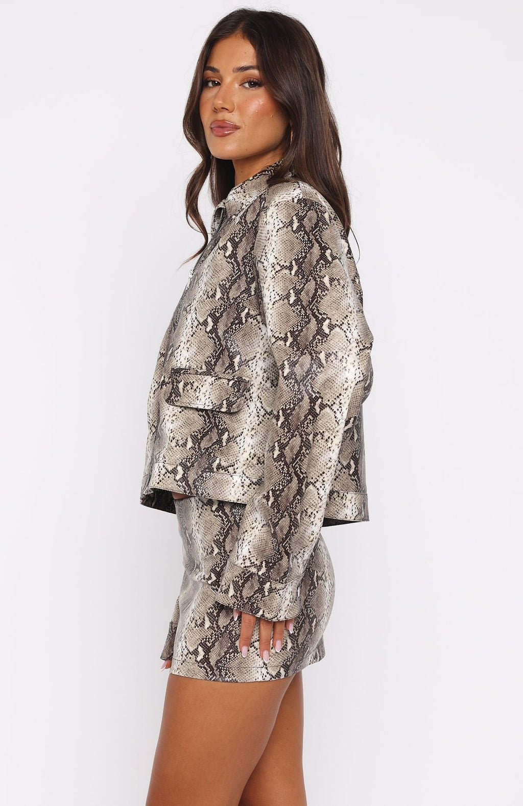 White Fox Beautiful Escape PU Jacket Tan Snake