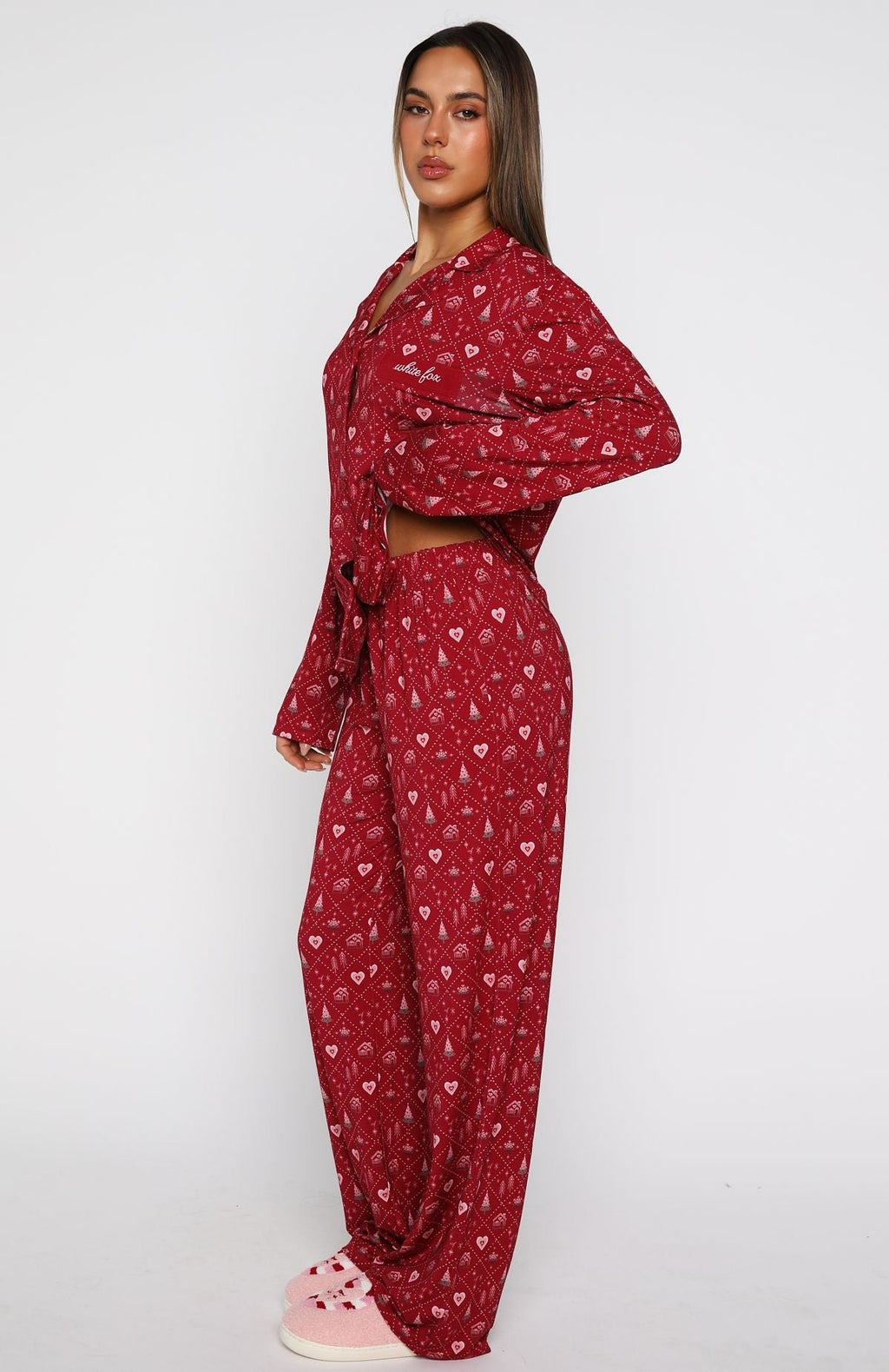 White Fox Pillow Talk Printed Long Sleeve Pyjama Set Cherry Noel