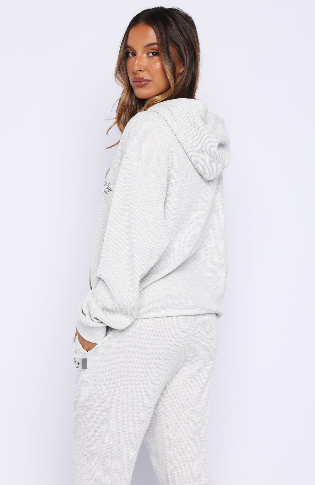 White Fox Moving Out Waffle Oversized Hoodie Light Grey Marle