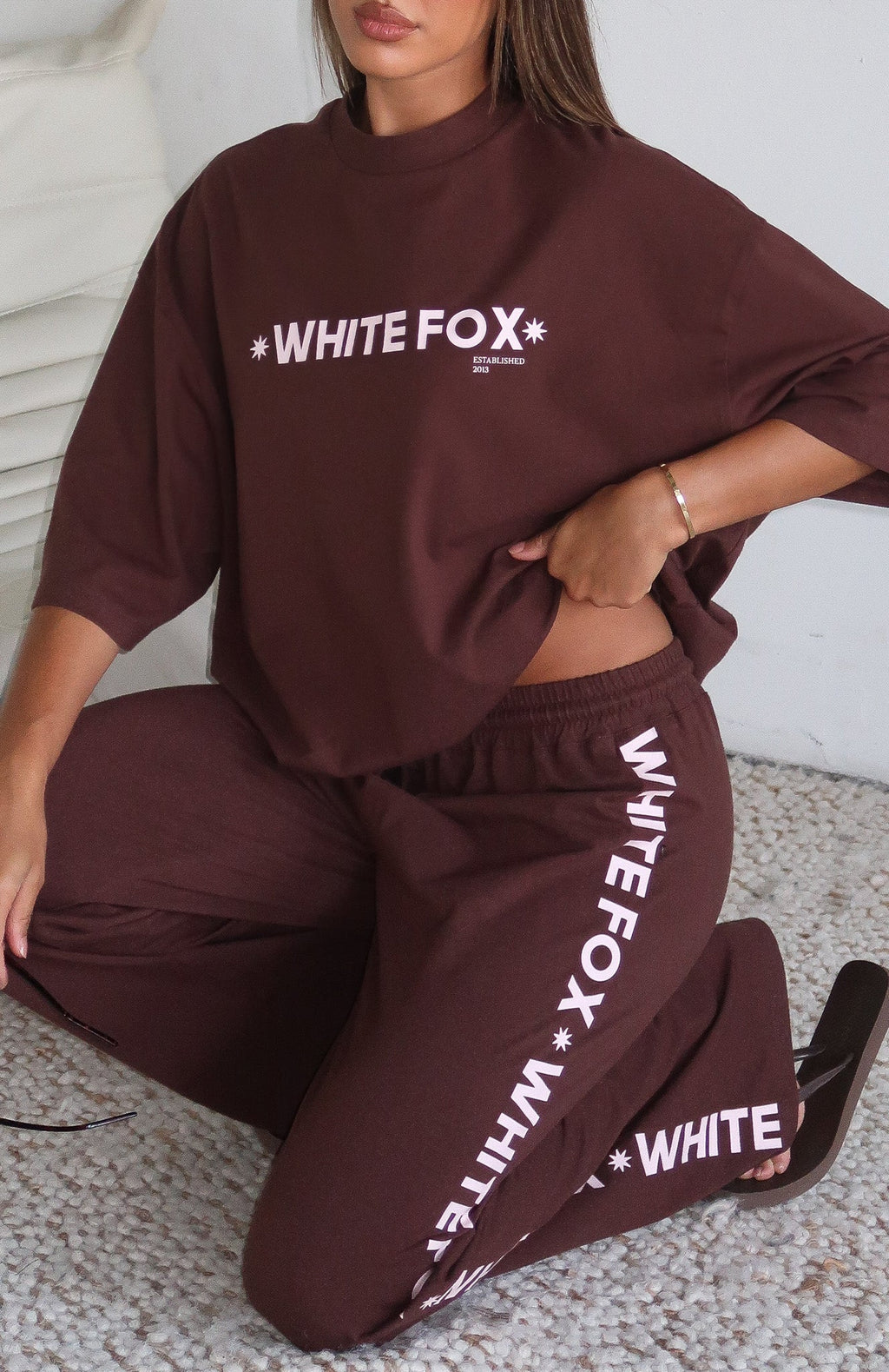 White Fox Tender Hearts Oversized Tee Chocolate