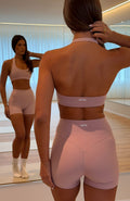 White Fox Keep Up High Waisted Shorts 4" Dusty Pink