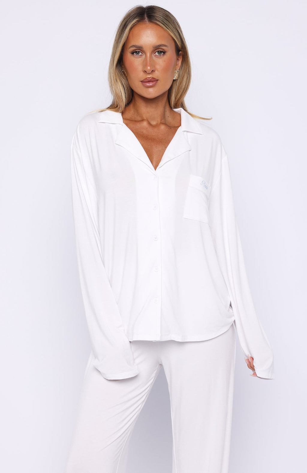 White Fox Bridal Party Long Sleeve Pyjama Set Off White