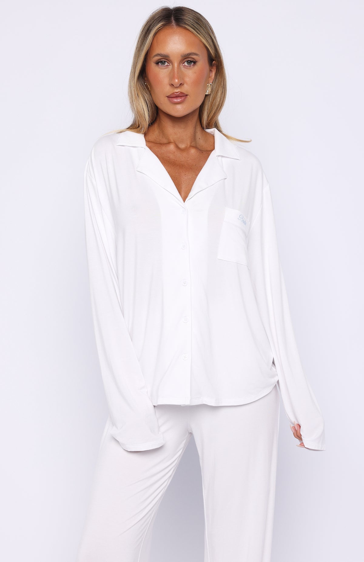 White Fox Bridal Party Long Sleeve Pyjama Set Off White