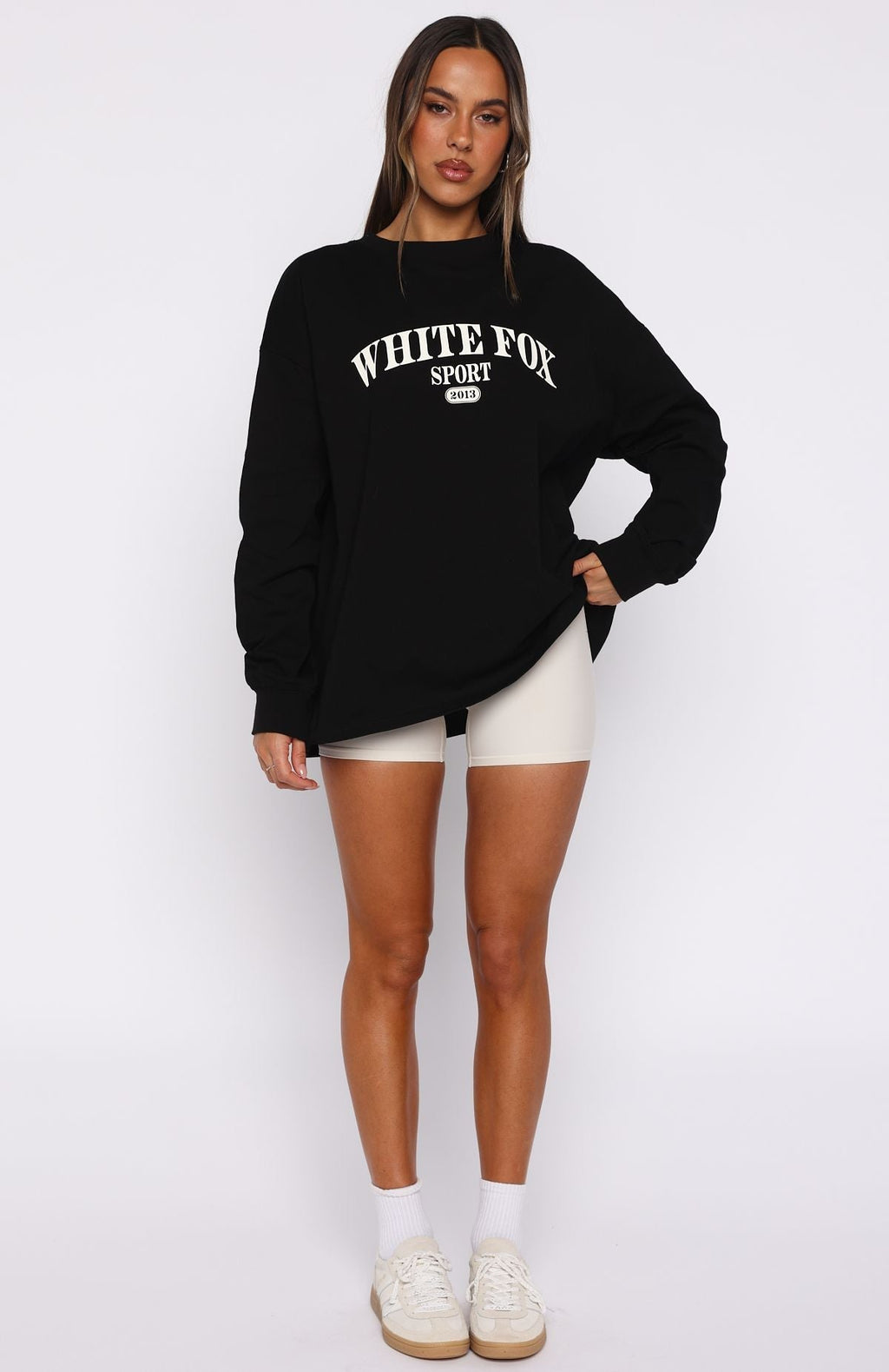 White Fox Stand With You Long Sleeve Oversized Tee Black