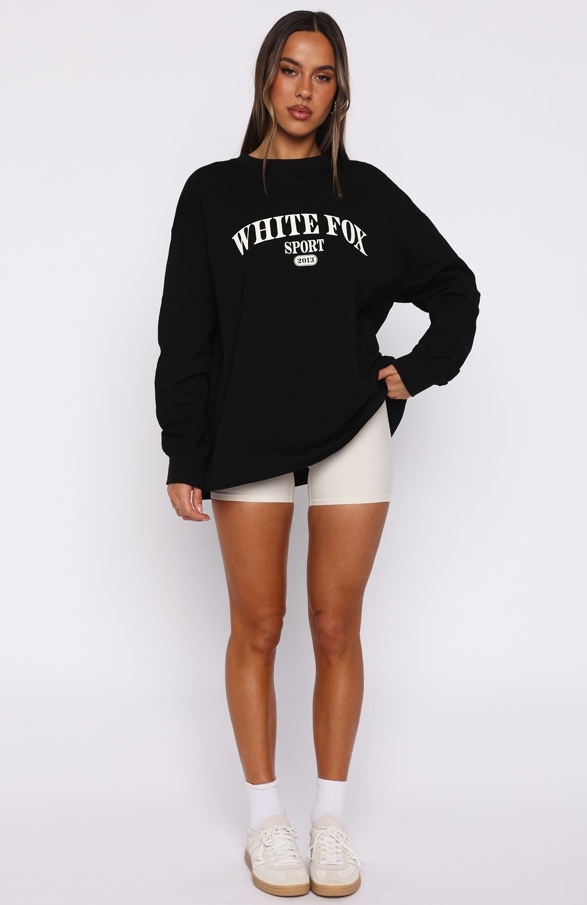 White Fox Stand With You Long Sleeve Oversized Tee Black