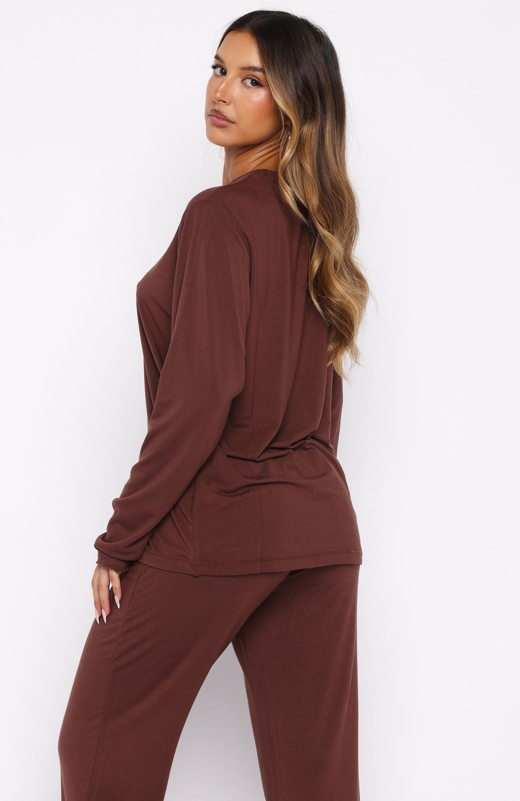 White Fox Slow Life Long Sleeve Pyjama Top Chocolate