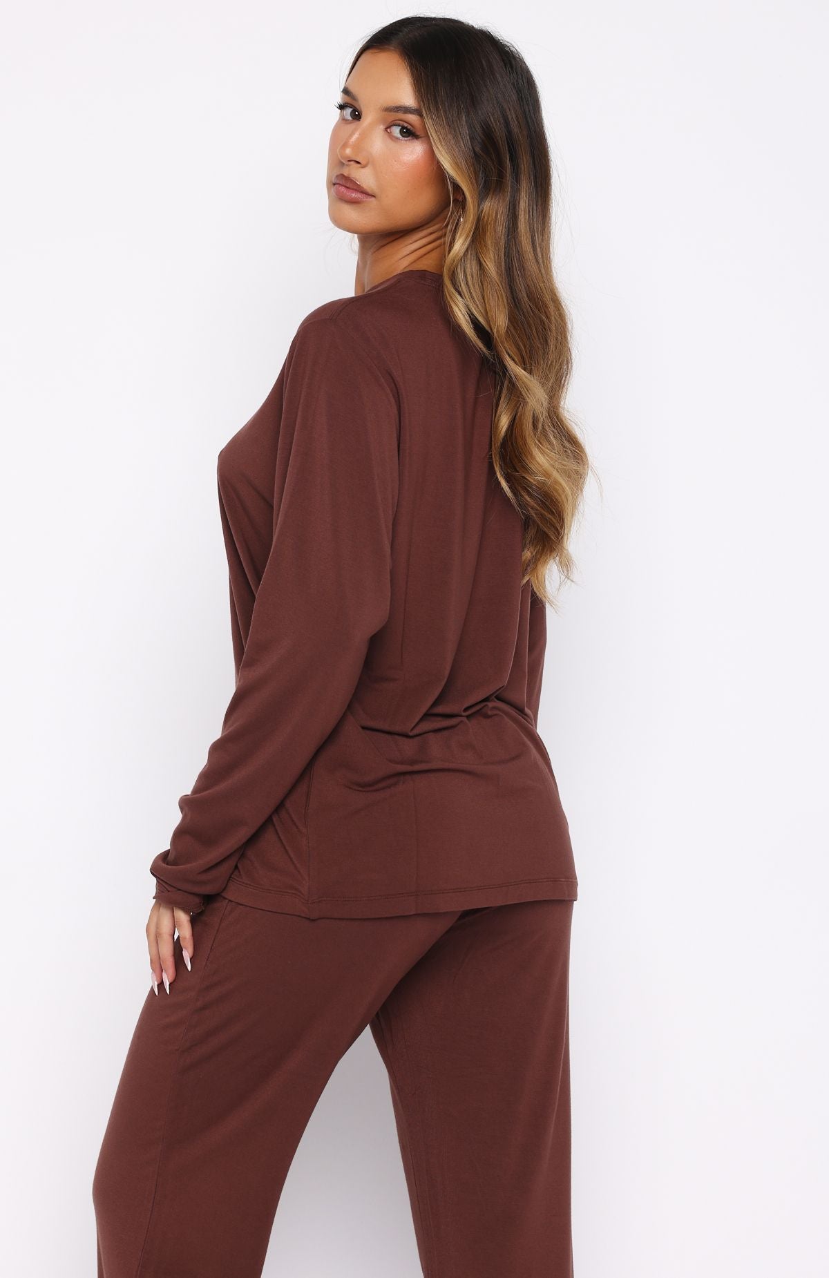 White Fox Slow Life Long Sleeve Pyjama Top Chocolate