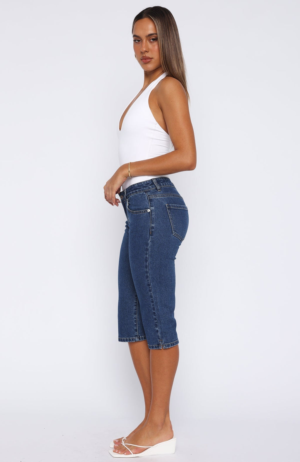 White Fox Annie Low Rise Capri Jeans Dark Blue