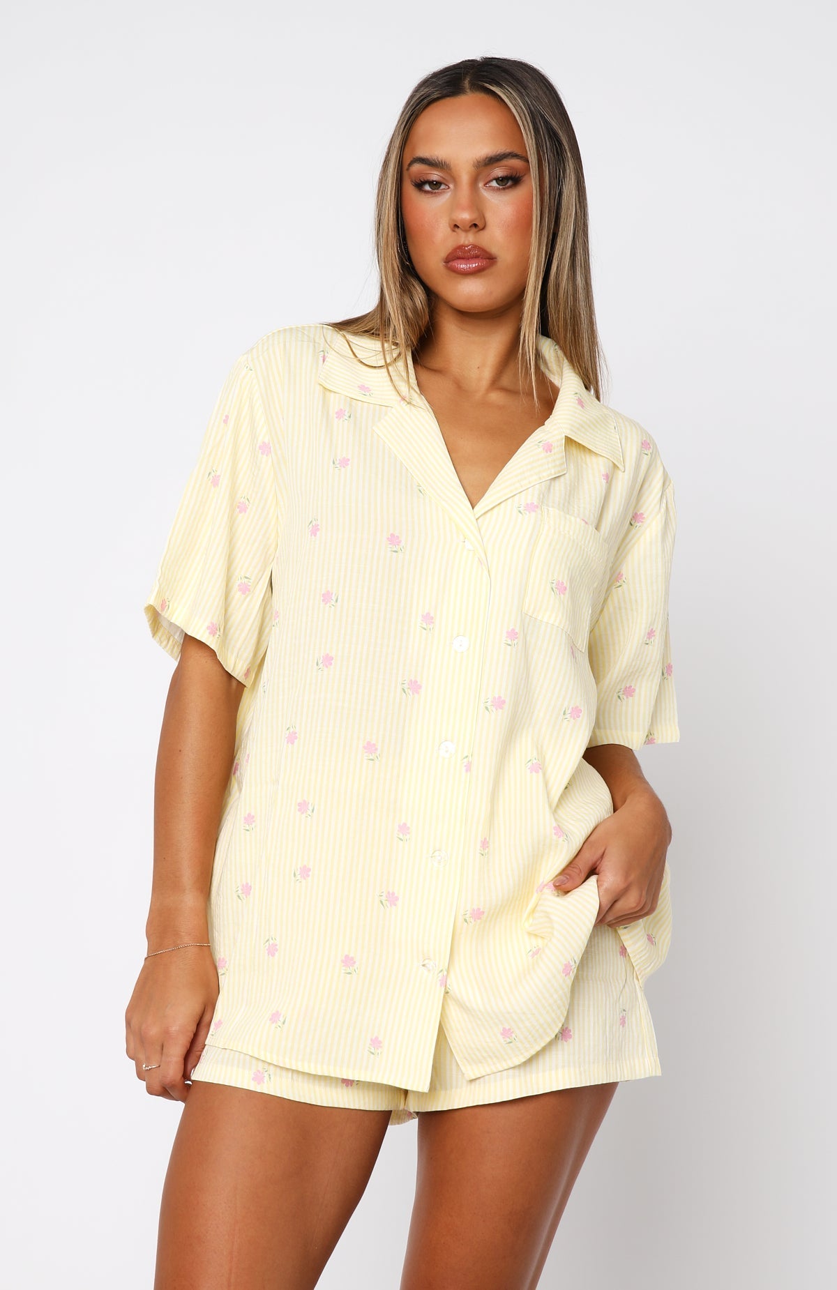 White Fox Offline Pyjama Set Lemon Meadow Stripe