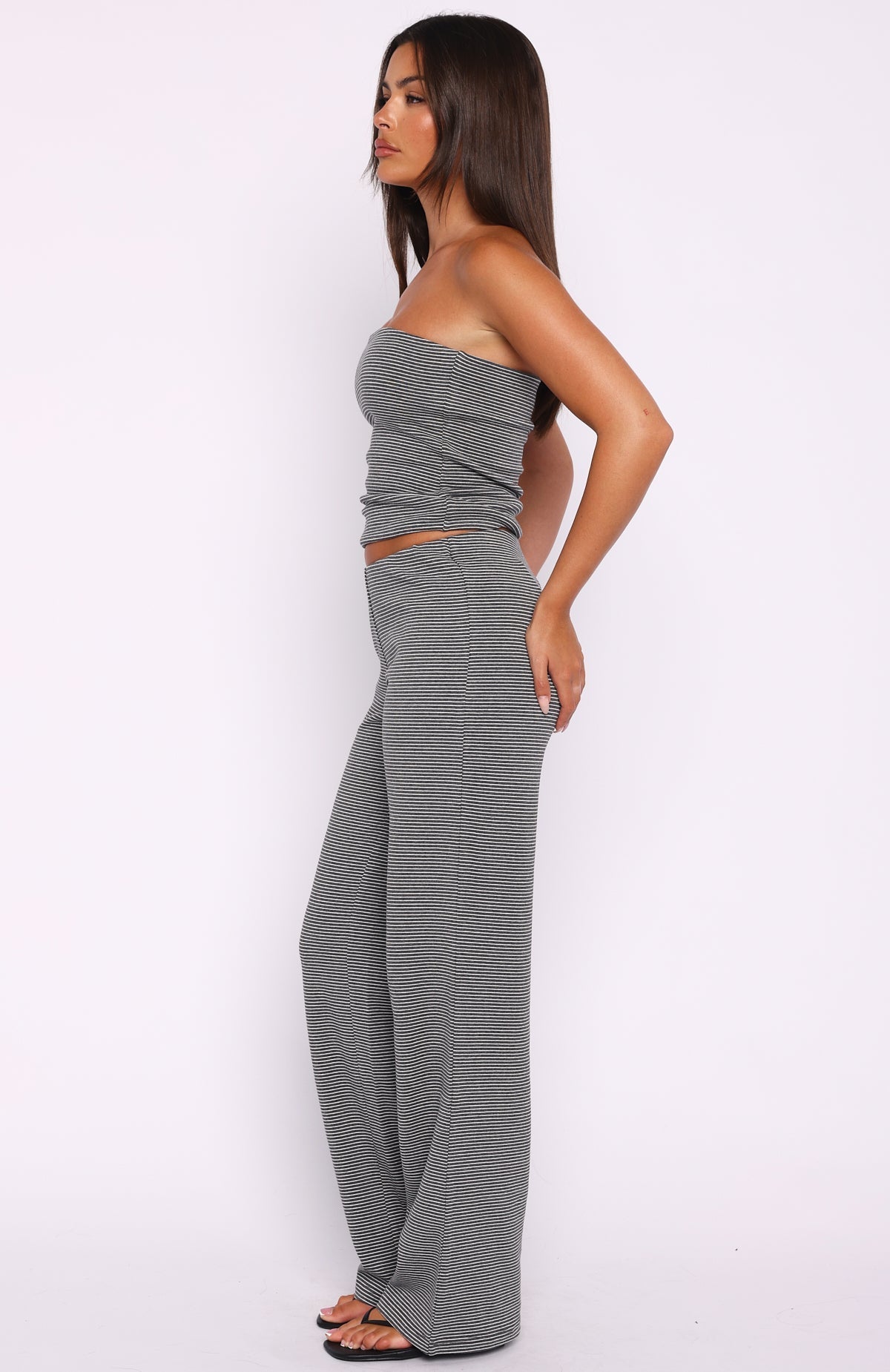White Fox Happy It Happened Pants Grey/White Stripe