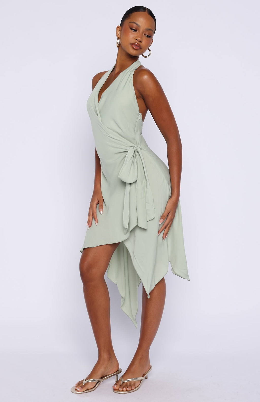 White Fox Reminiscing Halter Midi Dress Mint