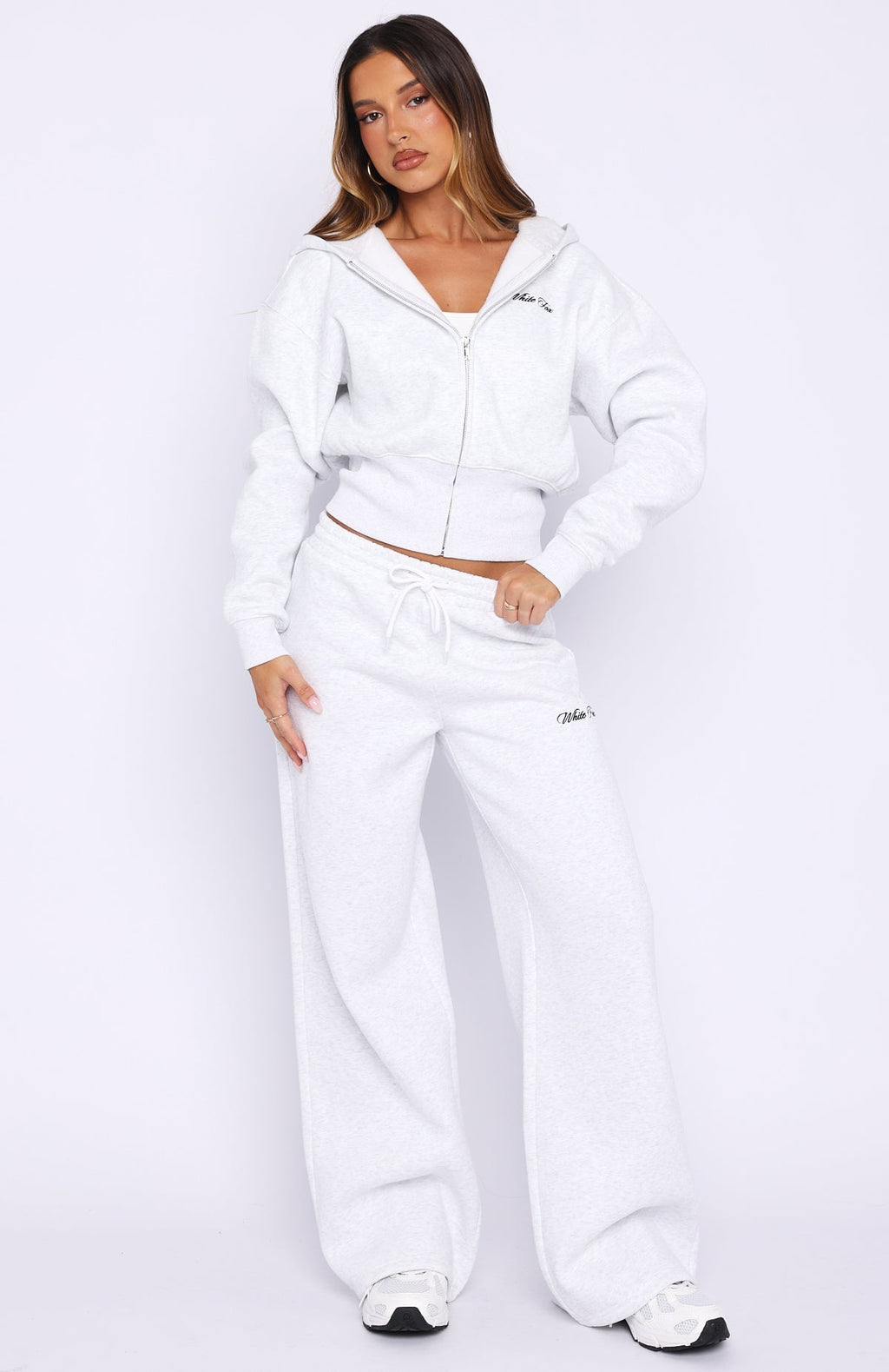 White Fox Wishing For It Wide Leg Sweatpants Grey Marle