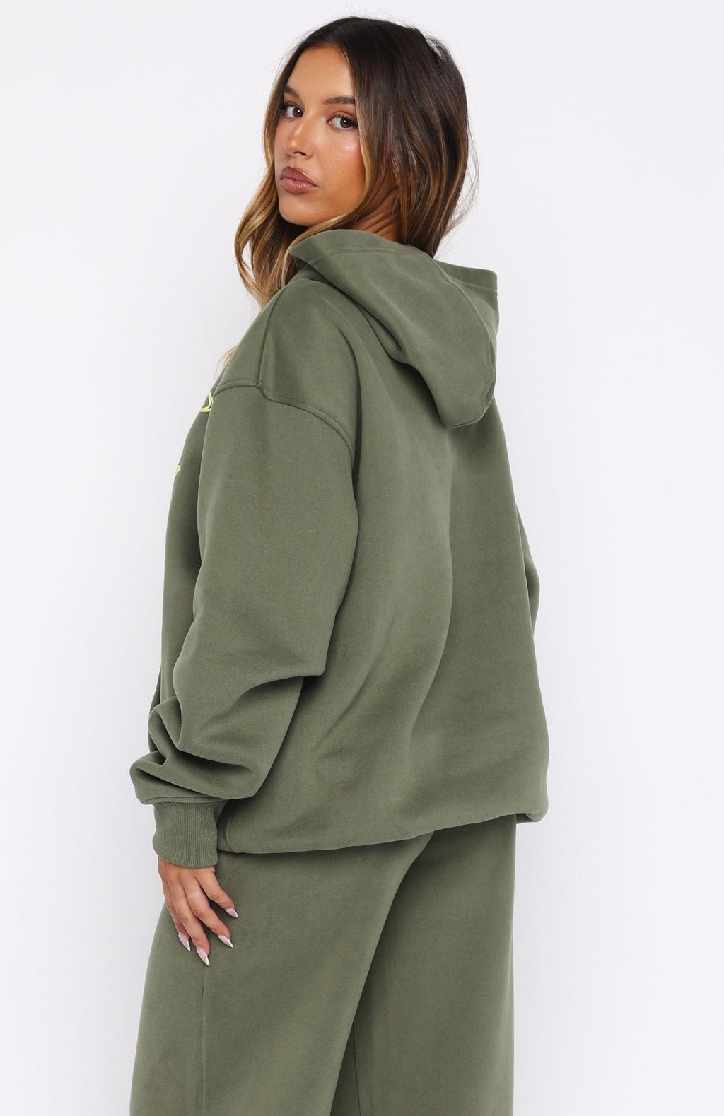 White Fox Ready To Go Oversized Hoodie Khaki
