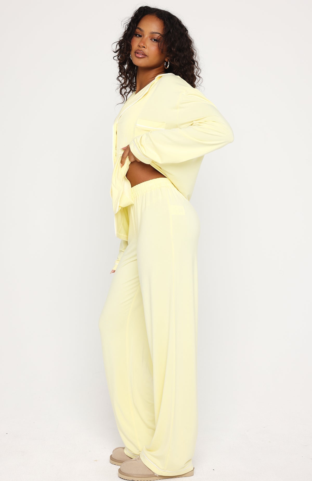 White Fox Airplane Mode Modal Wide Leg Pyjama Pants Lemon