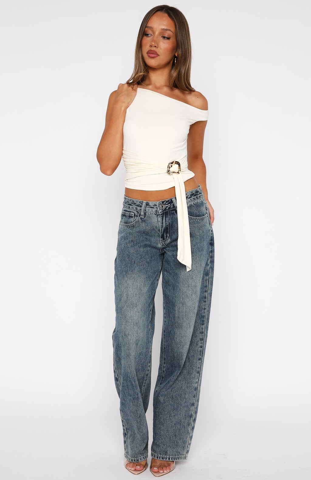 White Fox Stuck In A Dream Off Shoulder Top Bone