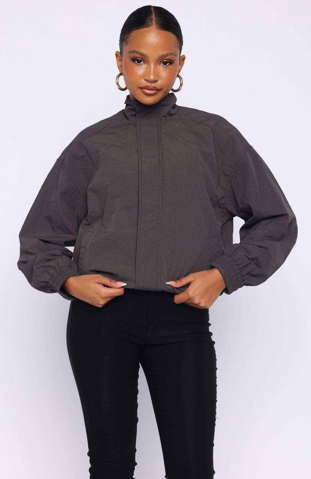White Fox Cool Vibe Funnel Neck Jacket Steel