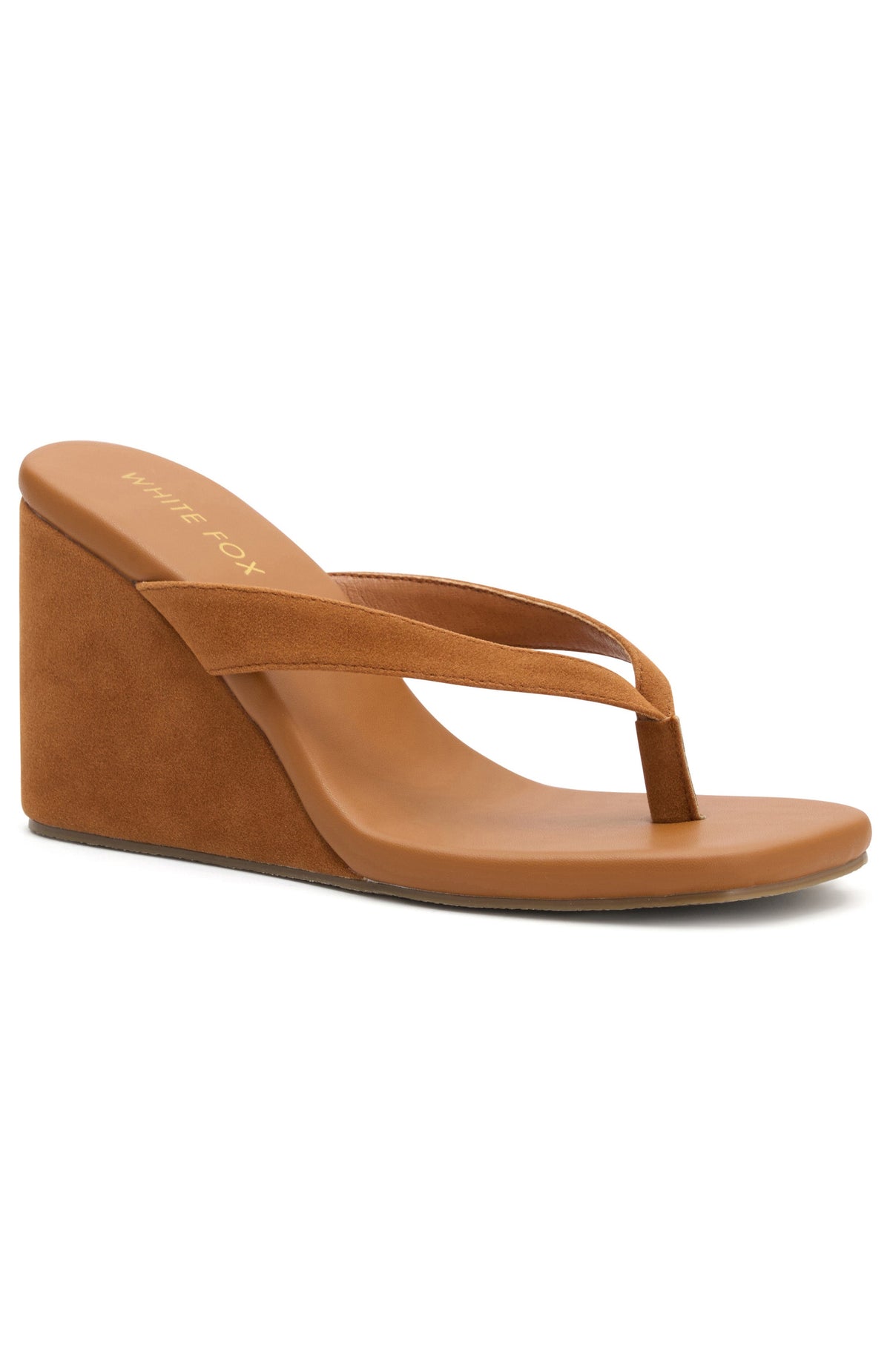 White Fox Grace Wedge Caramel Faux Suede