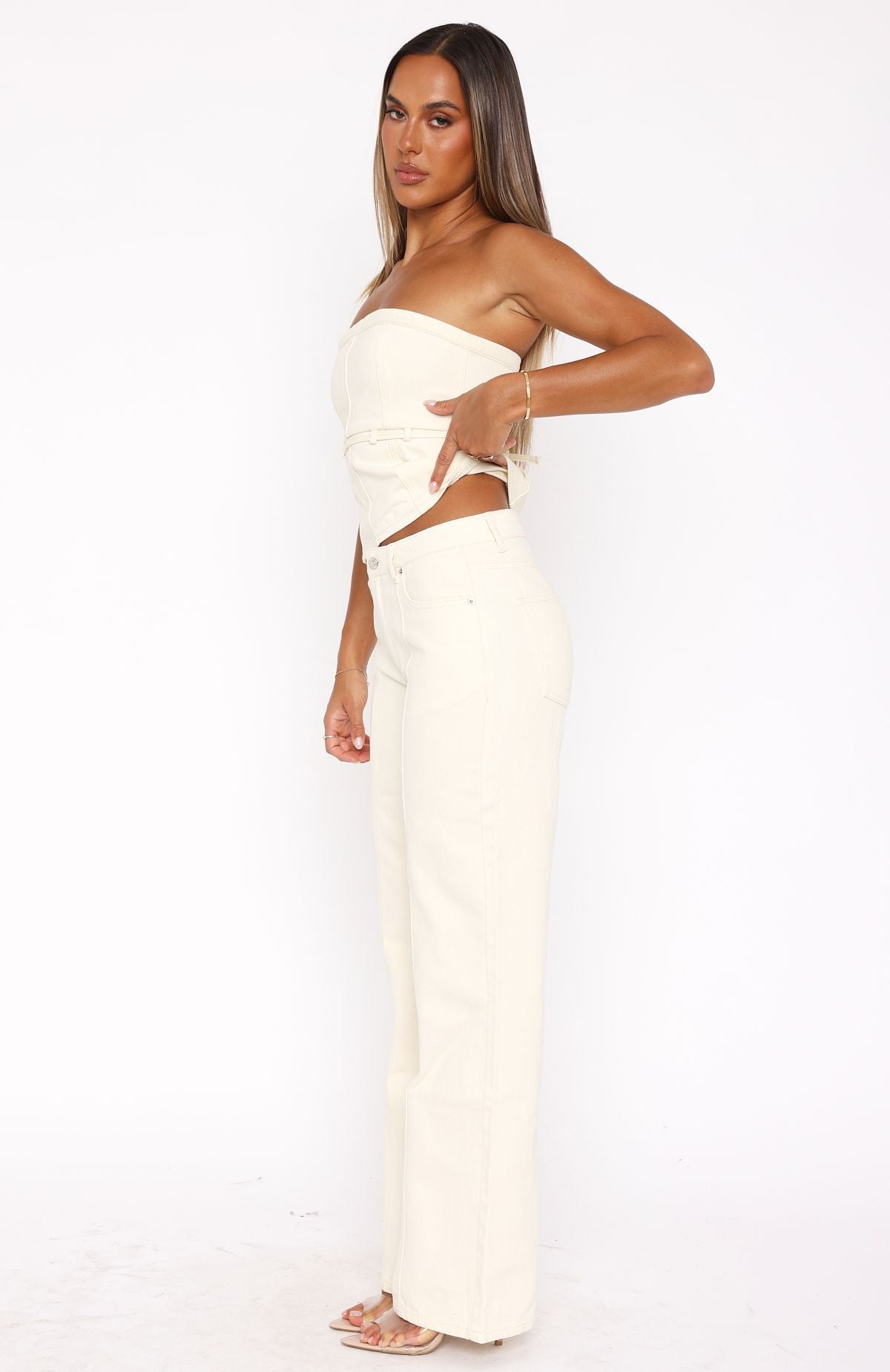 White Fox Leah Low Rise Straight Leg Jeans Cream