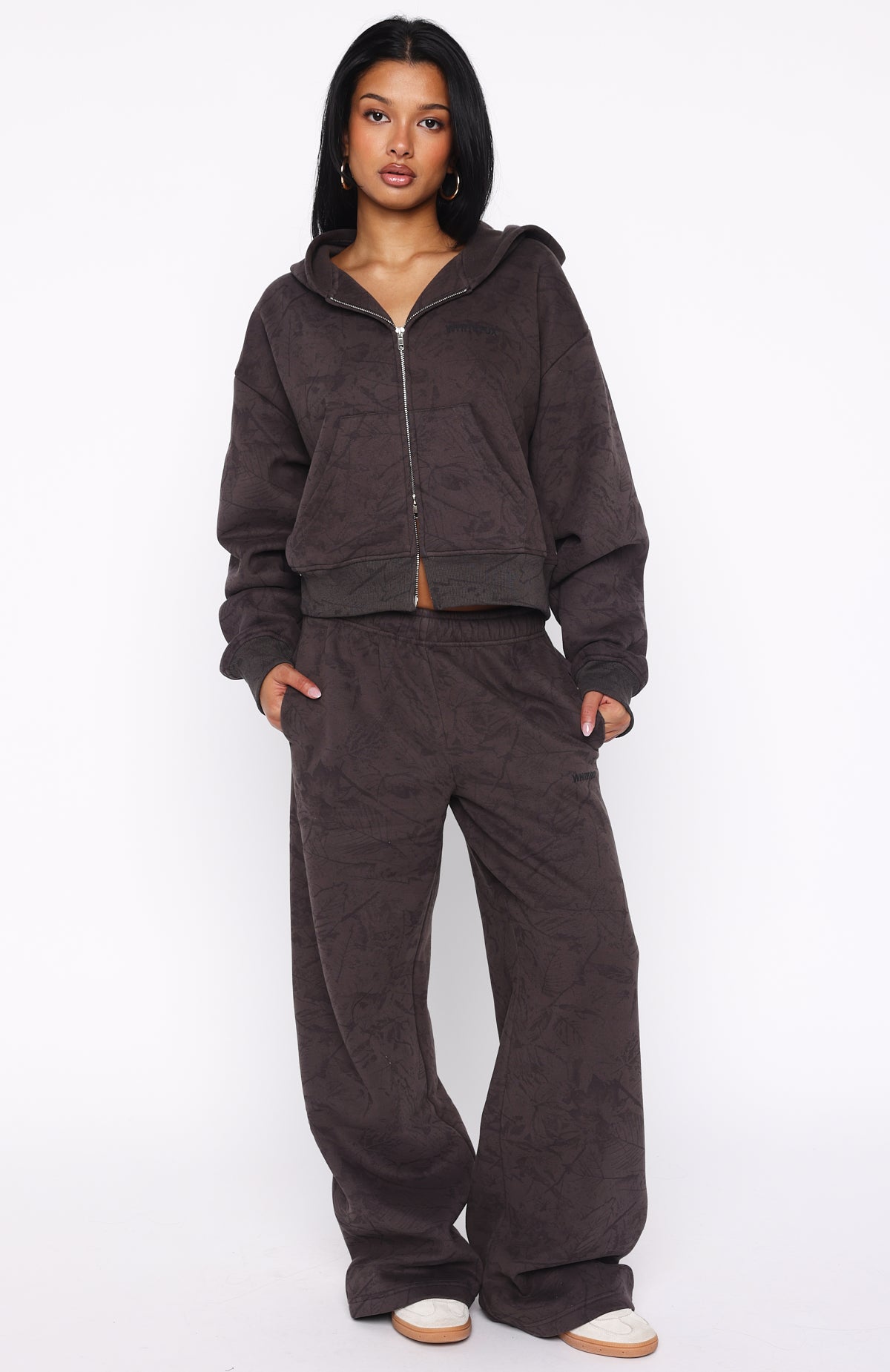 White Fox Hiding Away Wide Leg Sweatpants Dark Camo