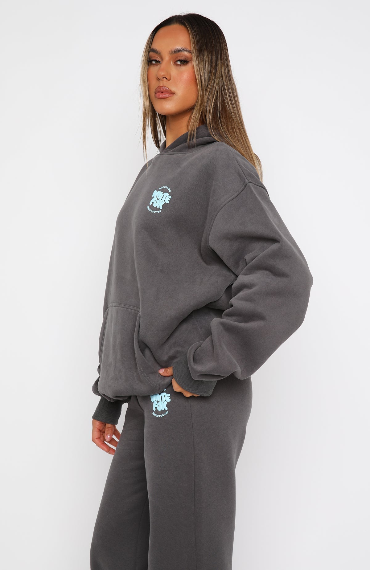 White Fox With Love For You Oversized Hoodie Volcanic