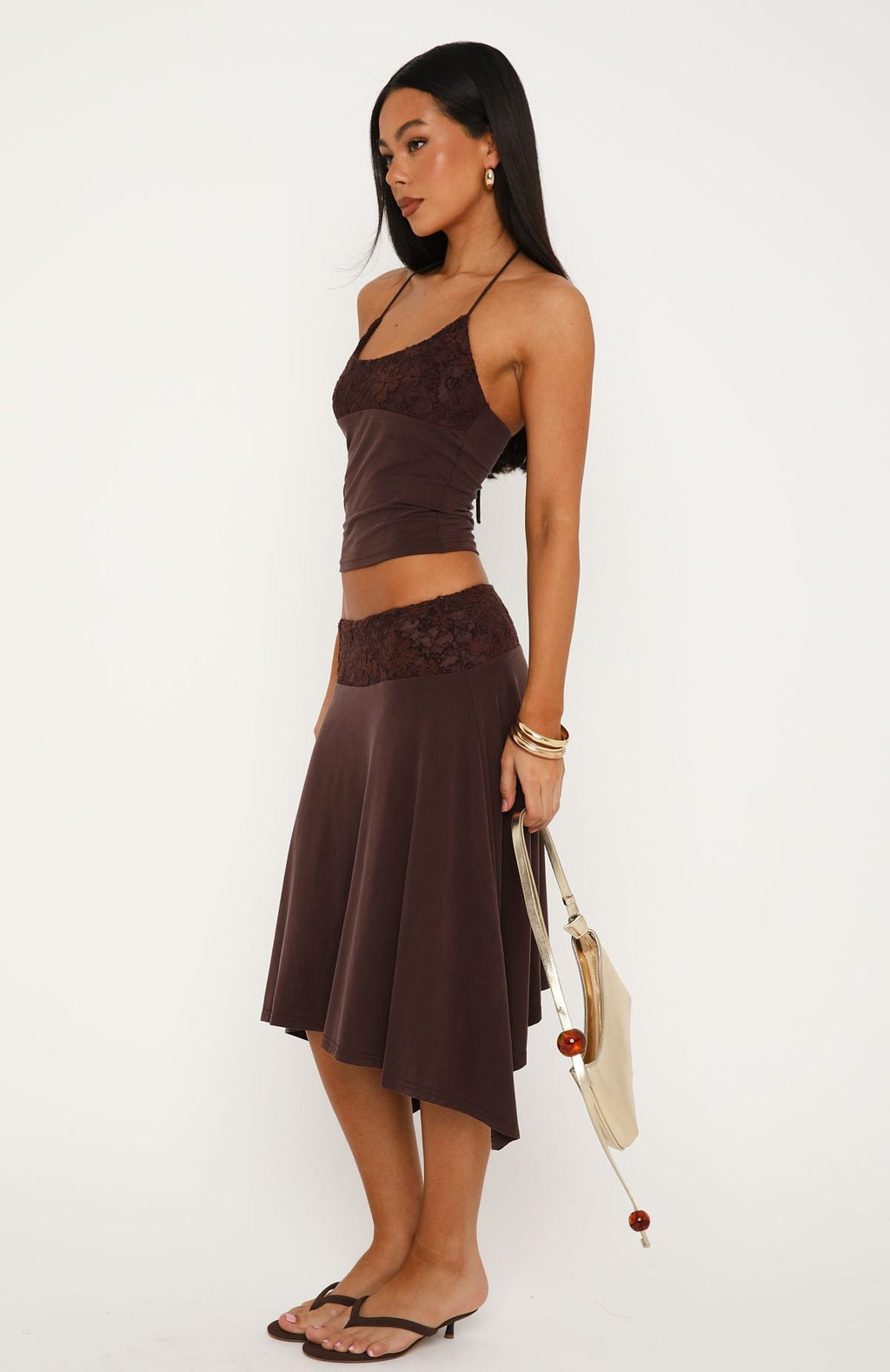 White Fox Cool Chaos Midi Skirt Chocolate