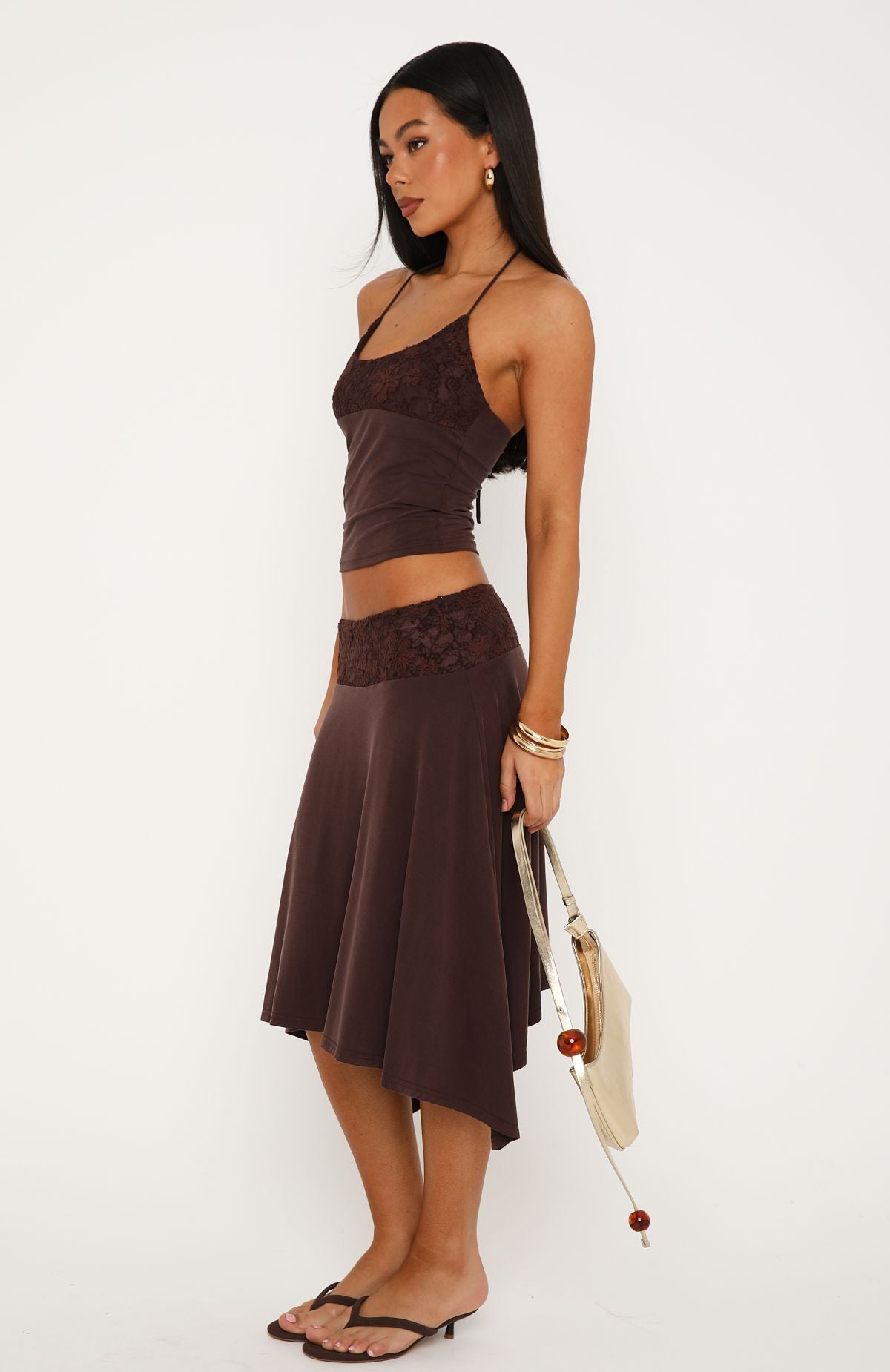 White Fox Cool Chaos Midi Skirt Chocolate