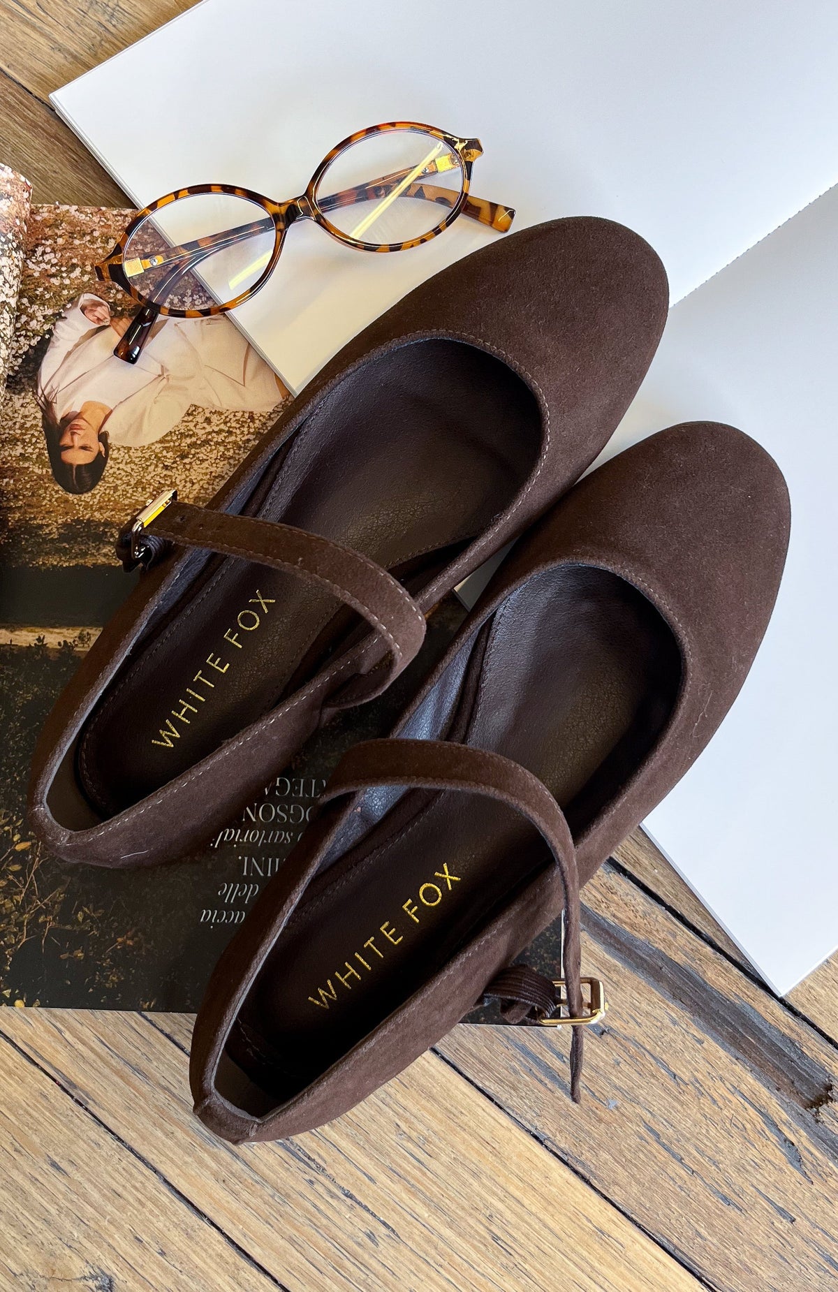 White Fox Tayla Ballet Flats Chocolate Faux Suede