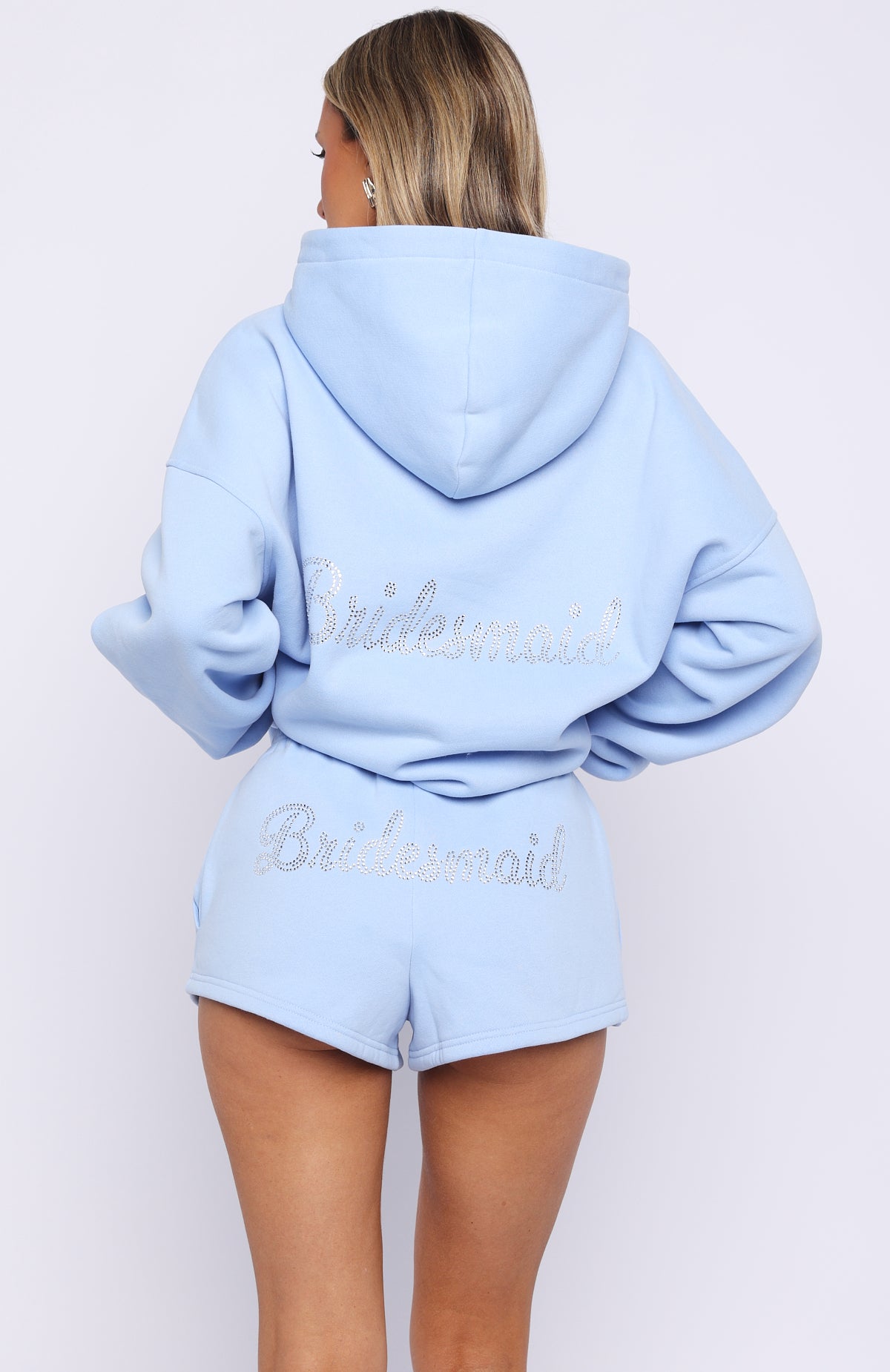 White Fox Bridal Party Oversized Hoodie Light Blue