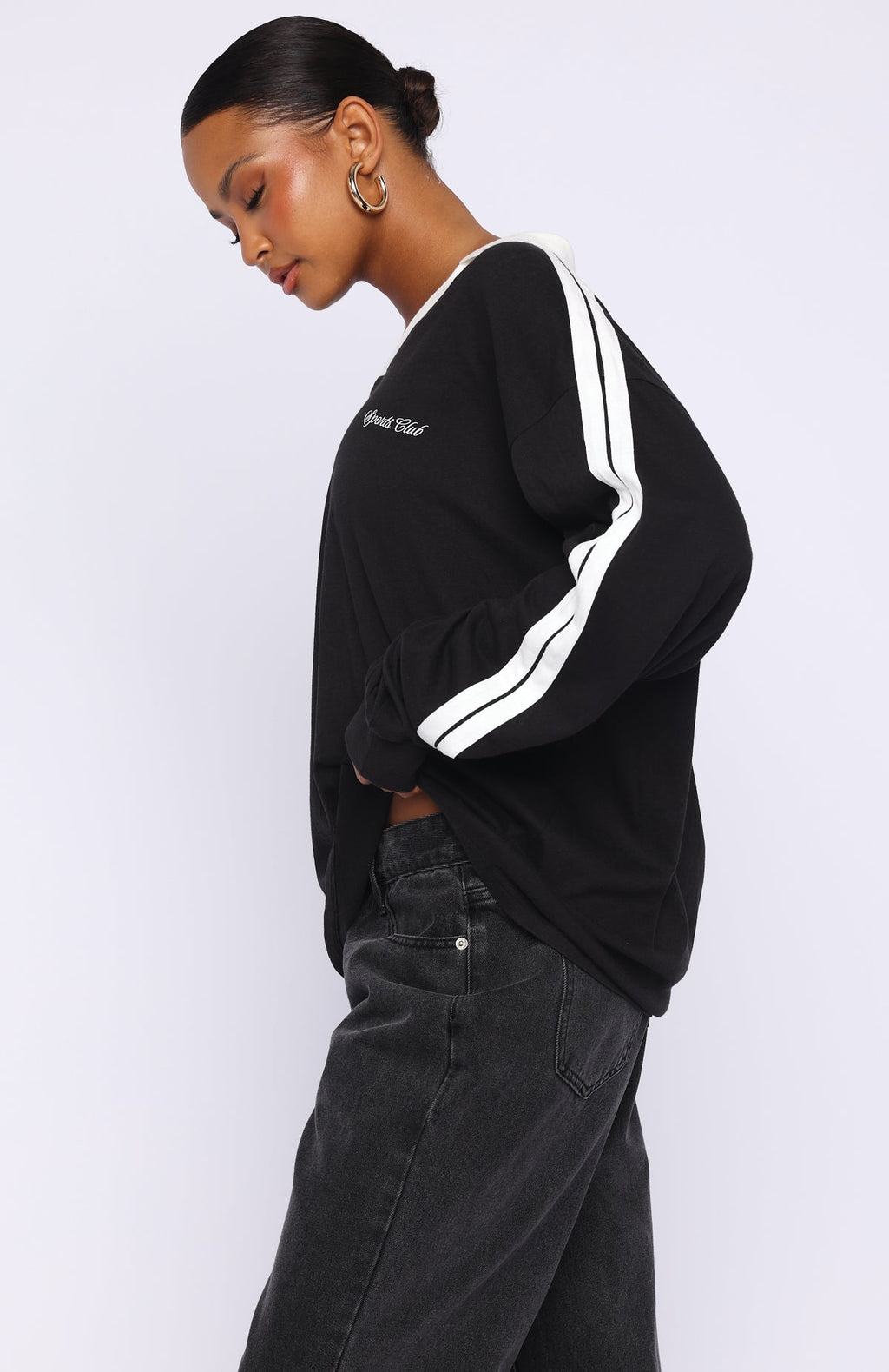 White Fox Dreamy Skies Long Sleeve Oversized Jersey Black