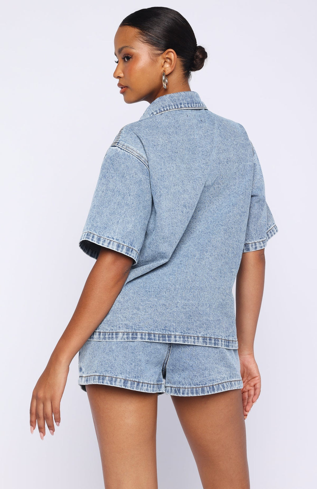 White Fox Denim Daydream Button Up Shirt Mid Blue