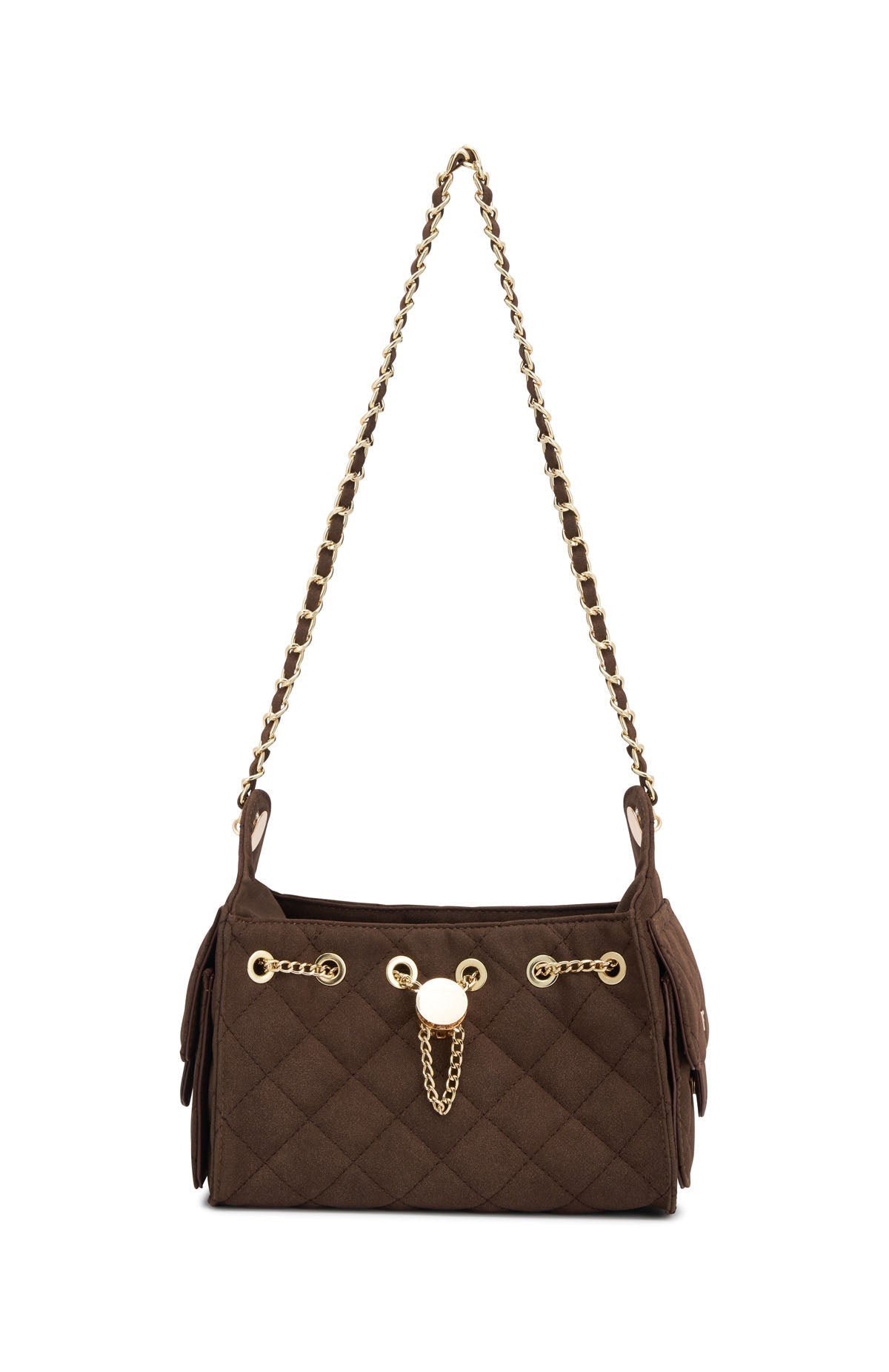 White Fox Staria Shoulder Bag Dark Chocolate Faux Suede