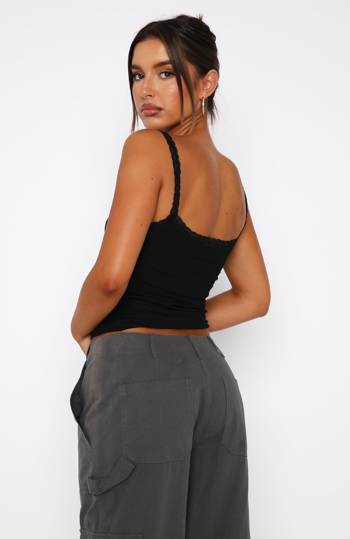 White Fox After Midnight Lace Trim Cami Black