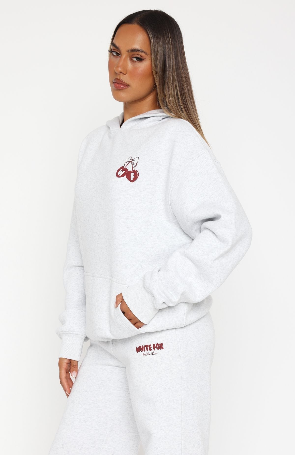 White Fox Feel The Love Oversized Hoodie Grey Marle
