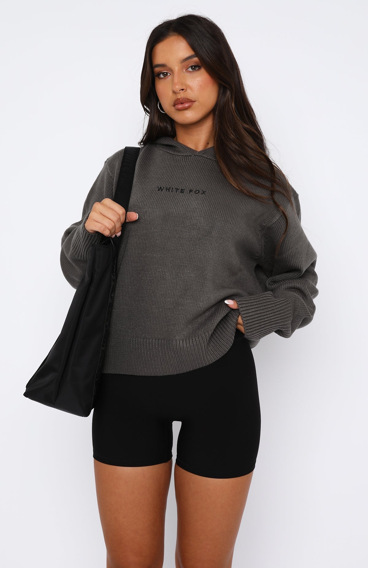 White Fox It's Cool Knit Hoodie Charcoal
