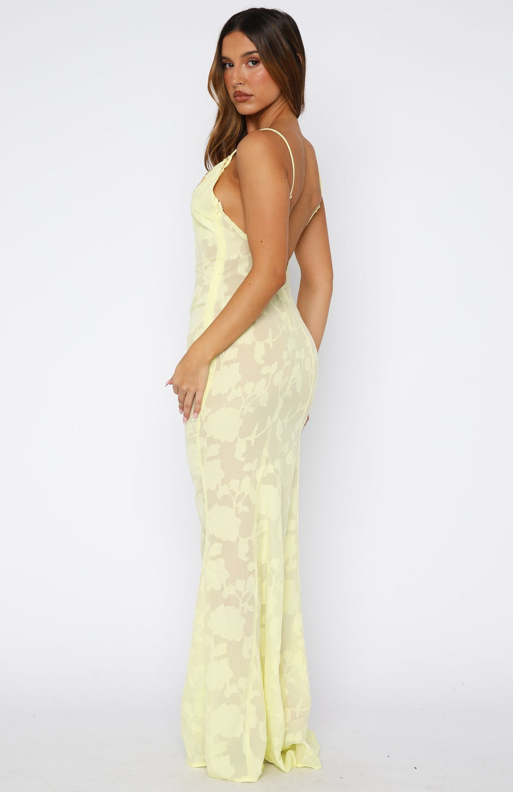 White Fox Lust For Life Embellished Trim Maxi Dress Lemon