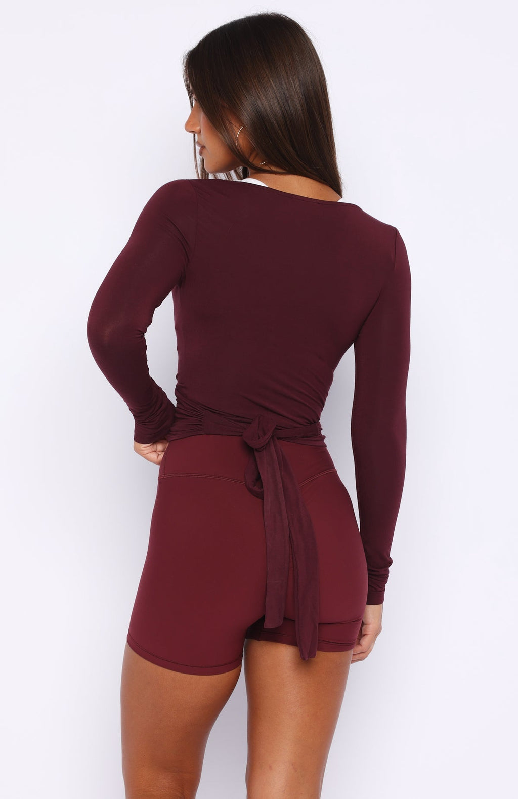 White Fox Staying Cute Long Sleeve Wrap Top Merlot