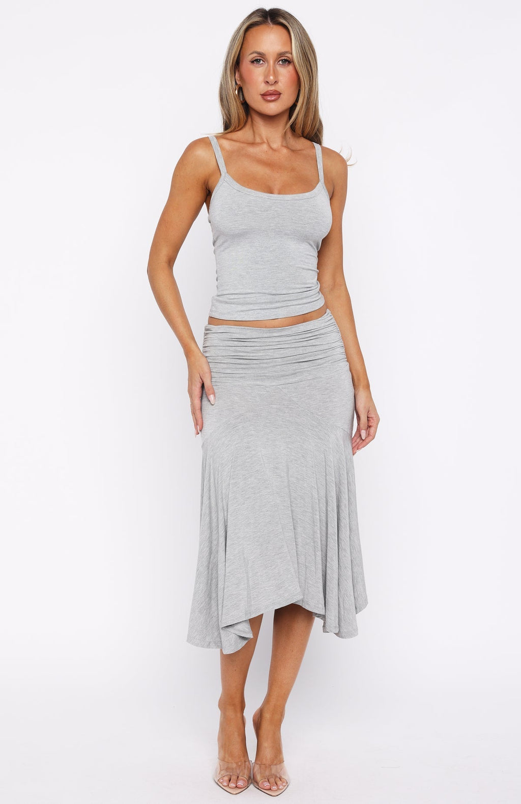 White Fox Get Even Tank Top Grey Marle