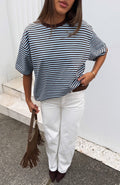 White Fox Touchdown Oversized Tee Choc/Blue Stripe