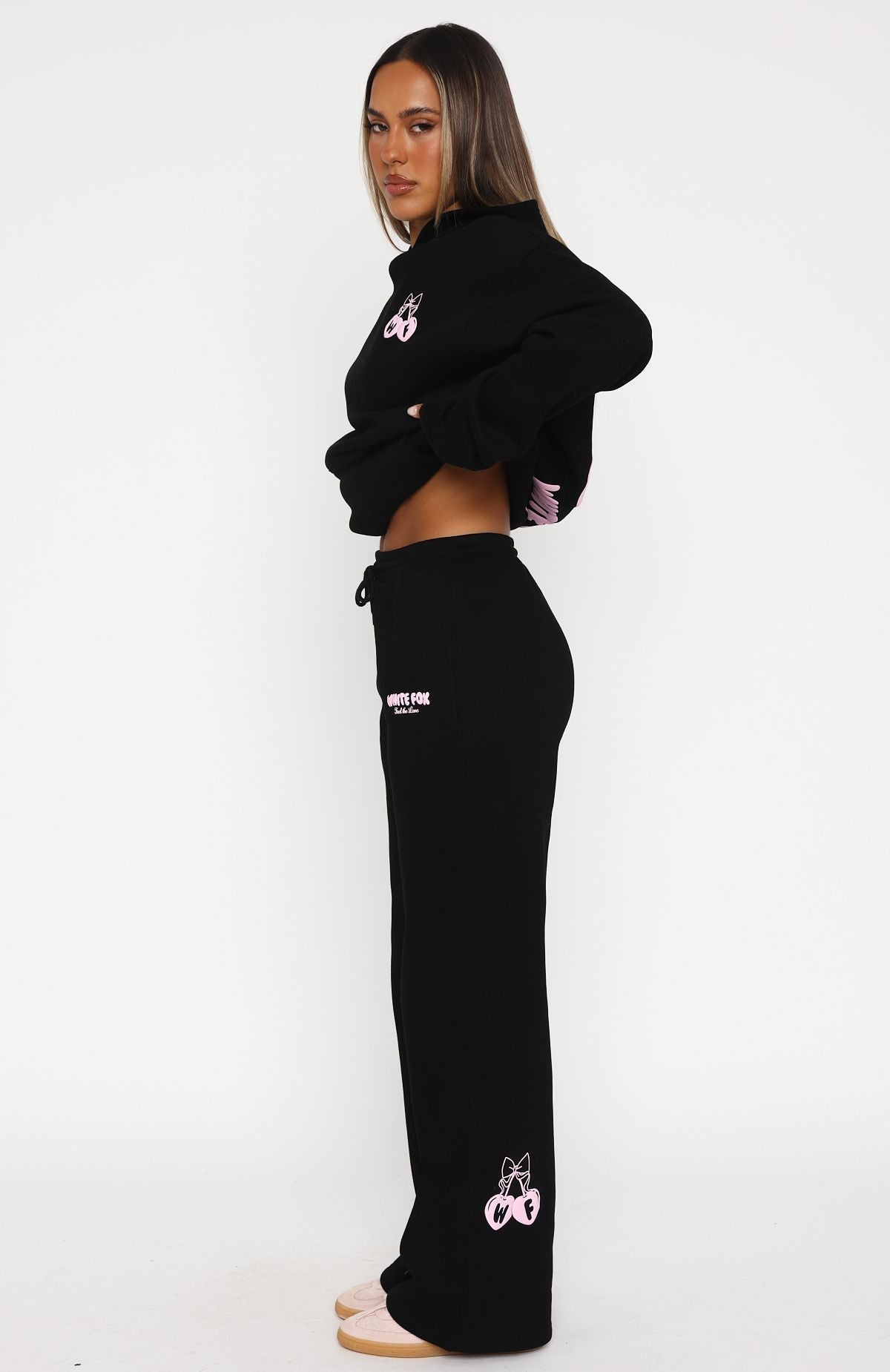 White Fox Feel The Love Wide Leg Sweatpants Black