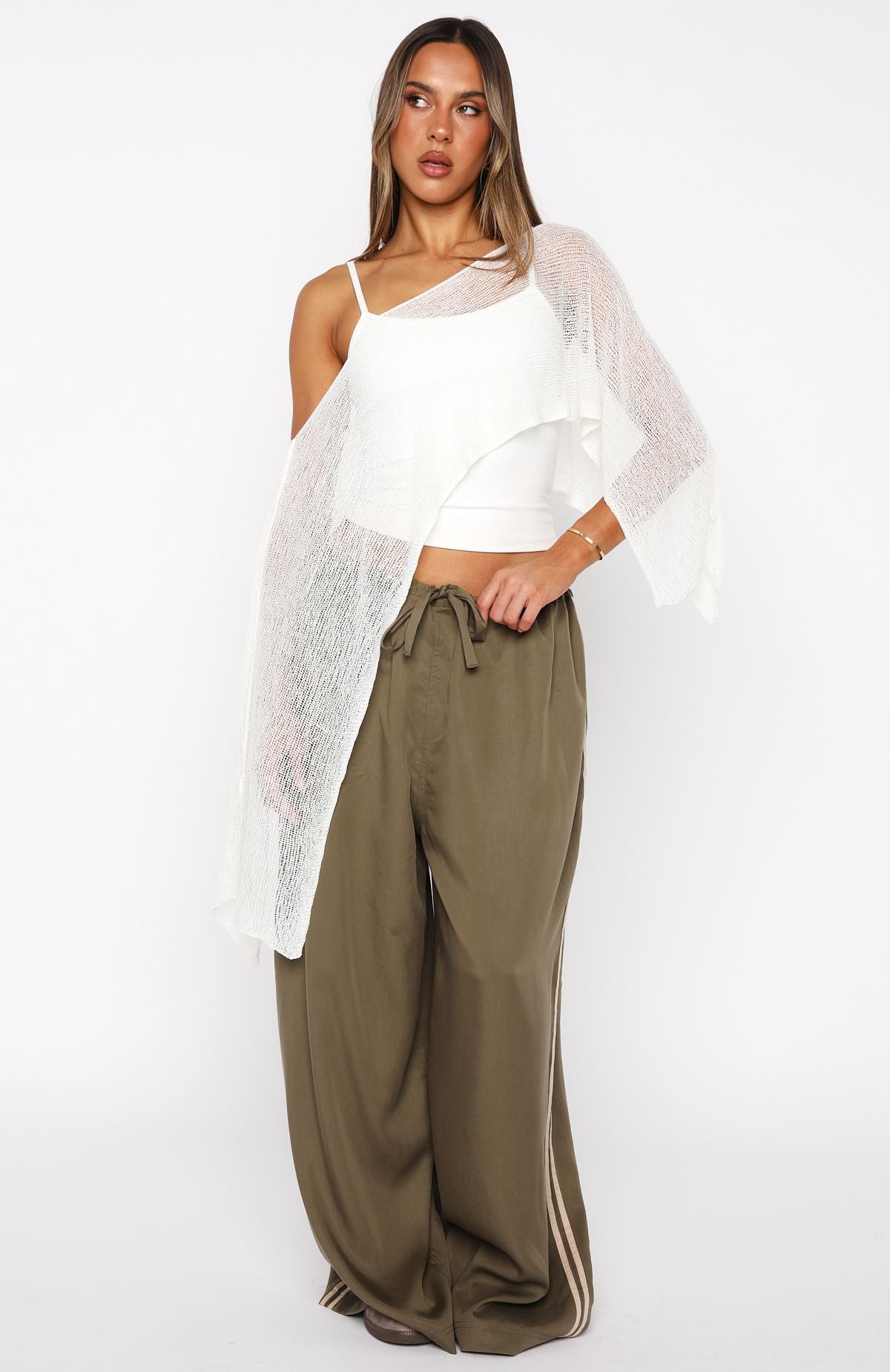 White Fox Beach Therapy Knit Poncho Top Cream