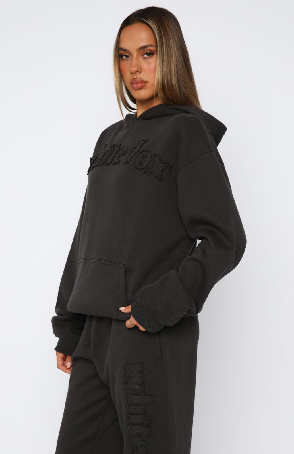 White Fox From The Archives Lexi Oversized Hoodie Charcoal