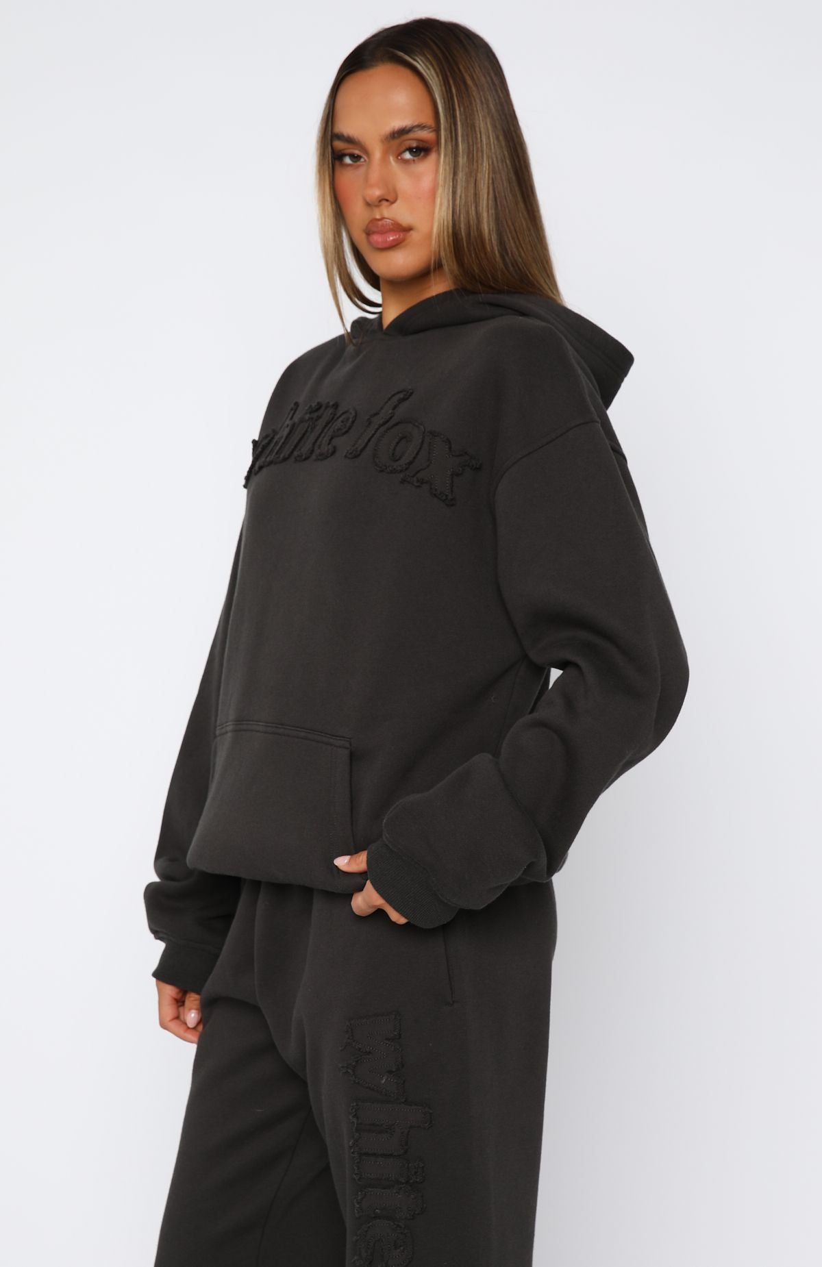 White Fox From The Archives Lexi Oversized Hoodie Charcoal