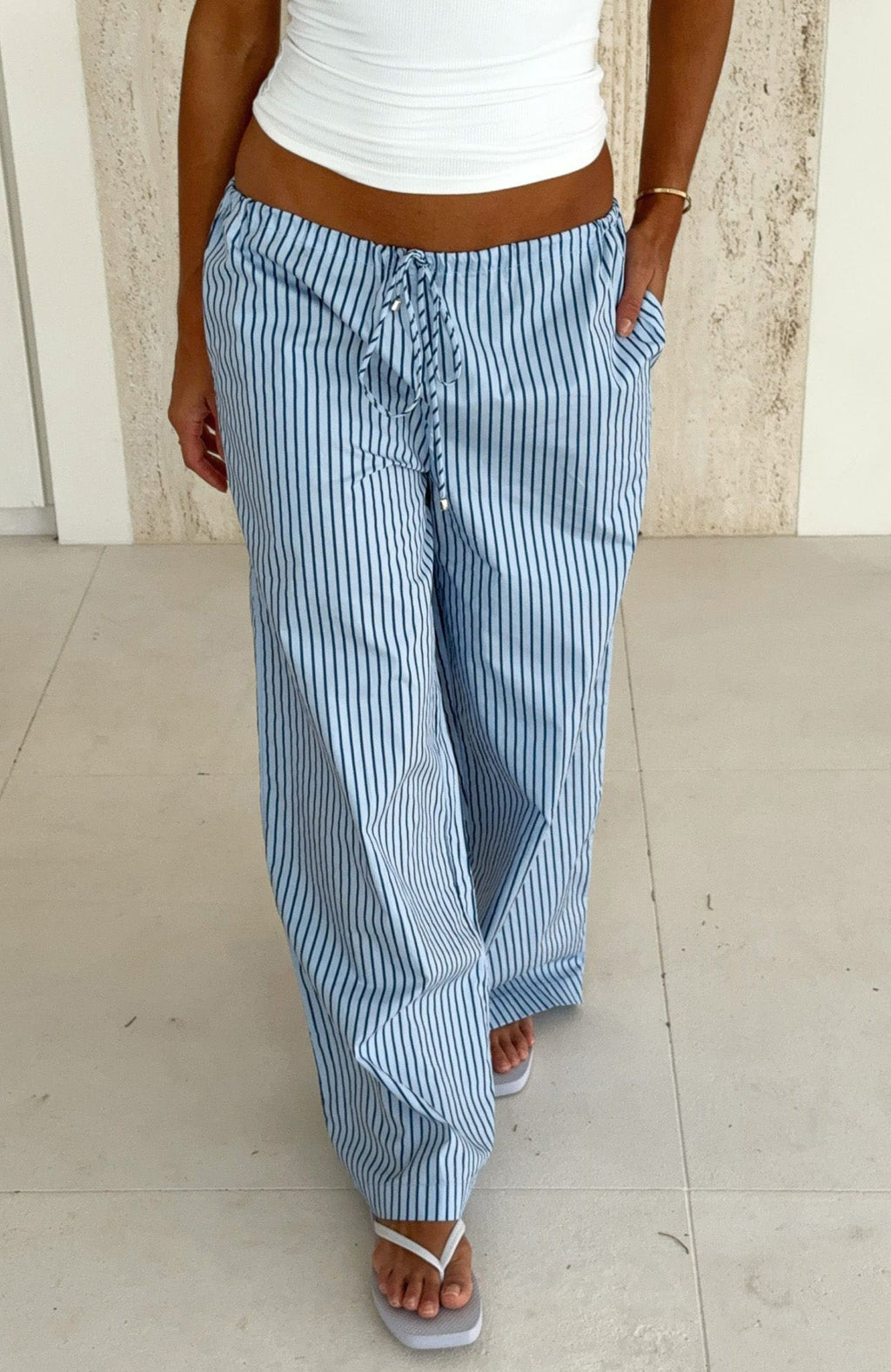 White Fox The Sweetest Love Drawstring Pants Blue/Navy Stripe