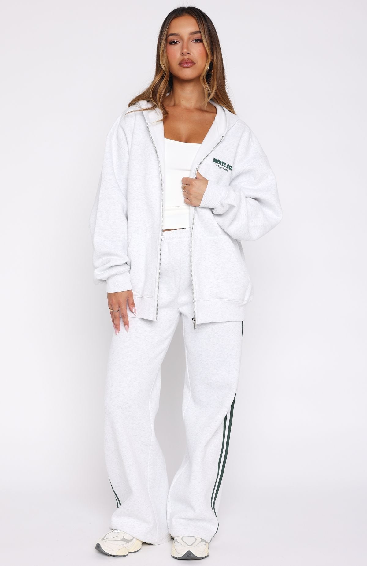 White Fox Lucky Thirteen Charise Wide Leg Sweatpants Grey Marle